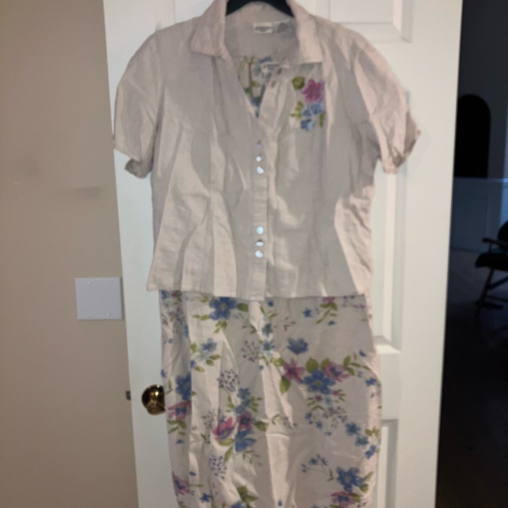 Floral Button-Up Shirt and Skirt Set